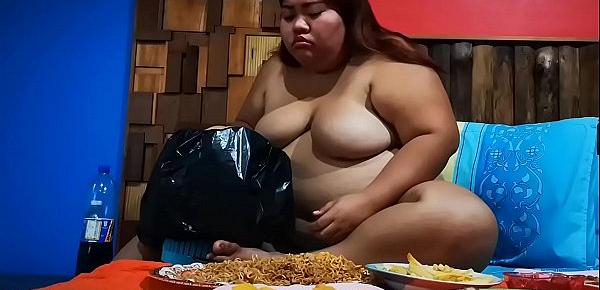  Asian BBW loves to eat until she pukes